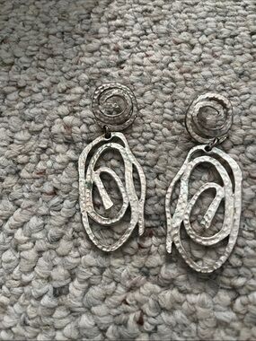 Silver Textured Swirl Drop Earrings - Women Jewelry Earrings
